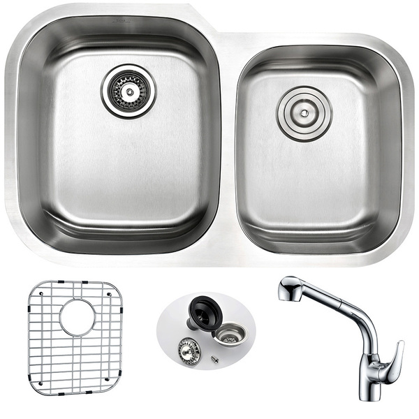 Anzzi Moore Undermount 32" Kitchen Sink with Polished Chrome Harbour Faucet KAZ3220-040